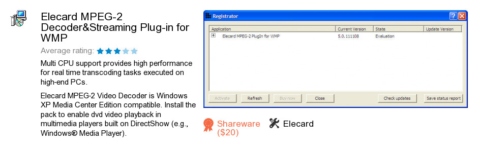 Elecard MPEG-2 Decoder&Streaming Plug-in for WMP