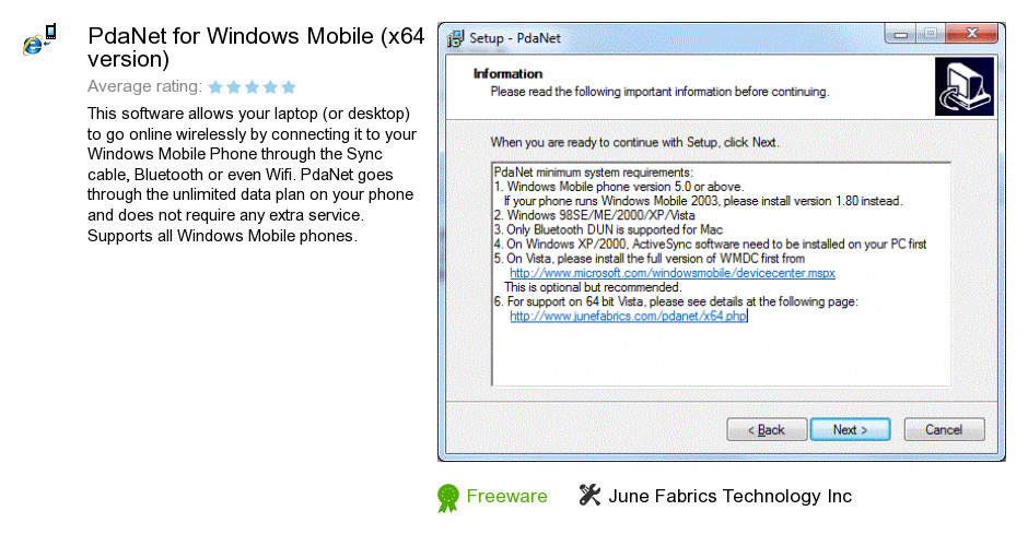 PdaNet for Windows Mobile (x64 version)
