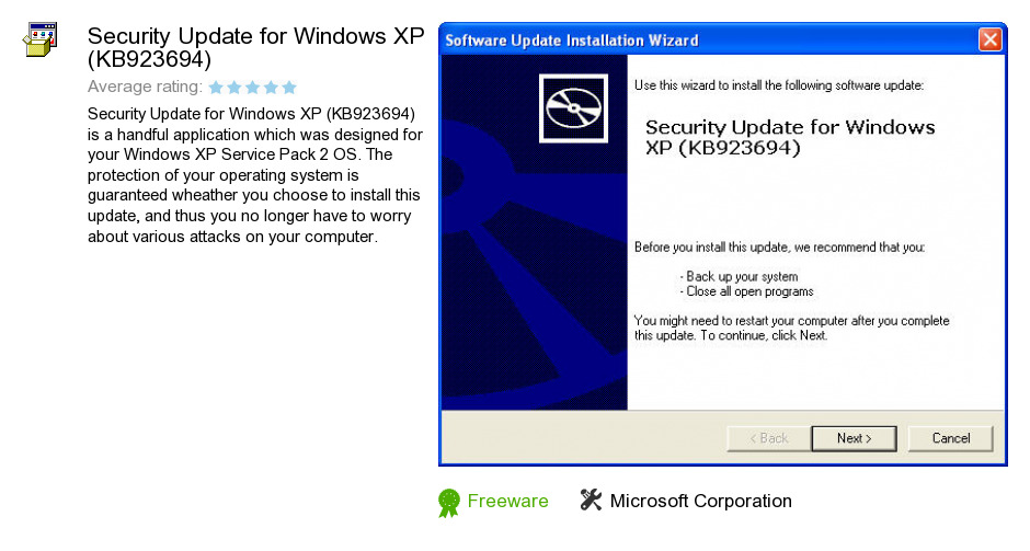Security Update for Windows XP (KB923694)