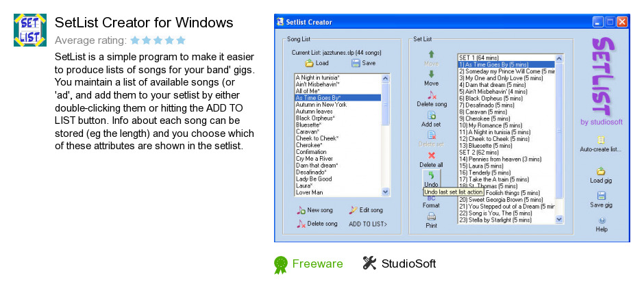 SetList Creator for Windows