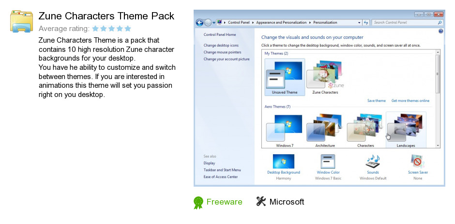 Zune Characters Theme Pack