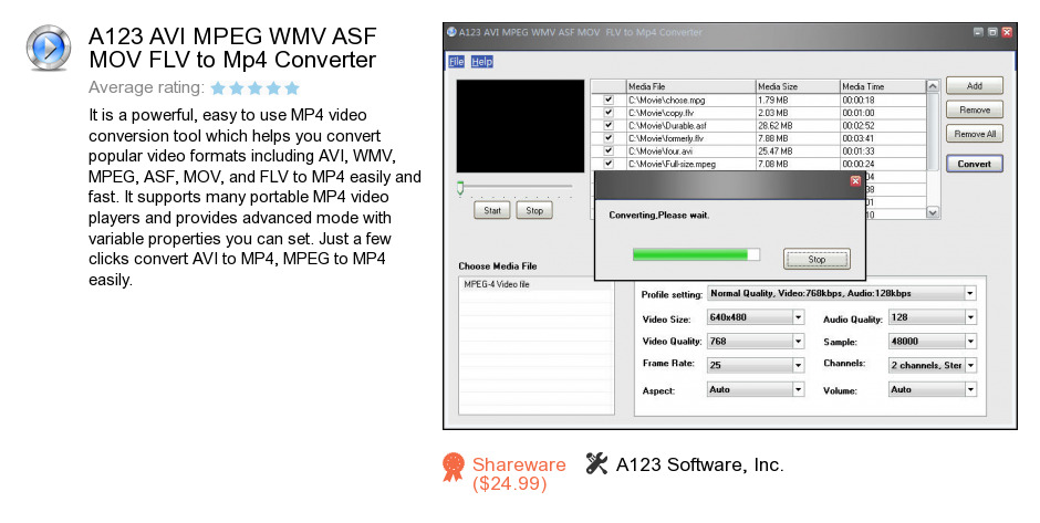 A123 AVI MPEG WMV ASF MOV FLV to Mp4 Converter