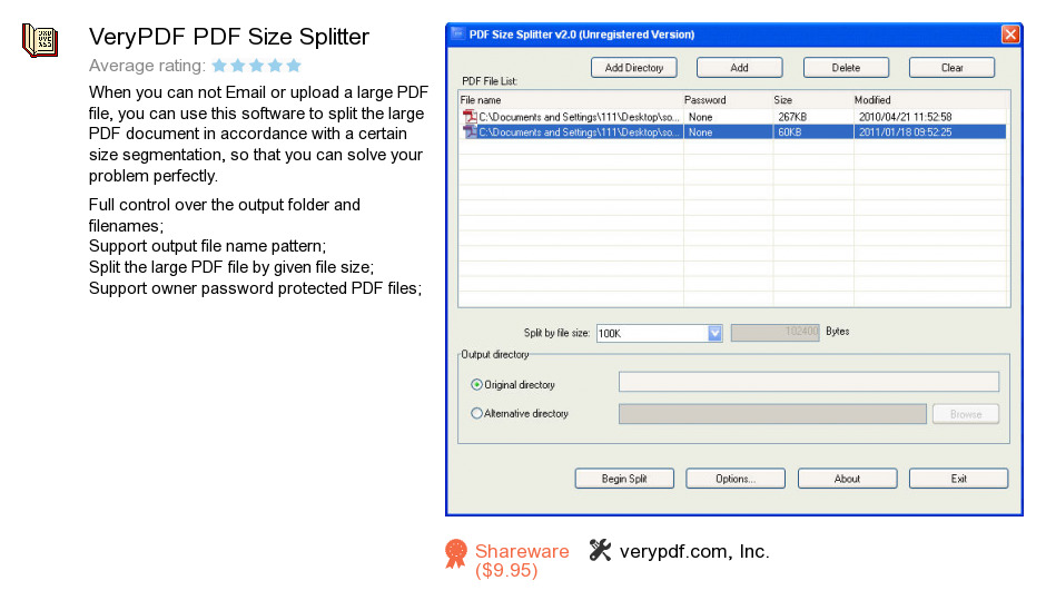 VeryPDF PDF Size Splitter