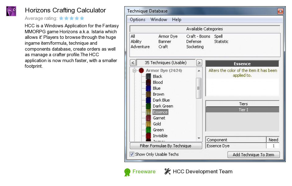 Horizons Crafting Calculator