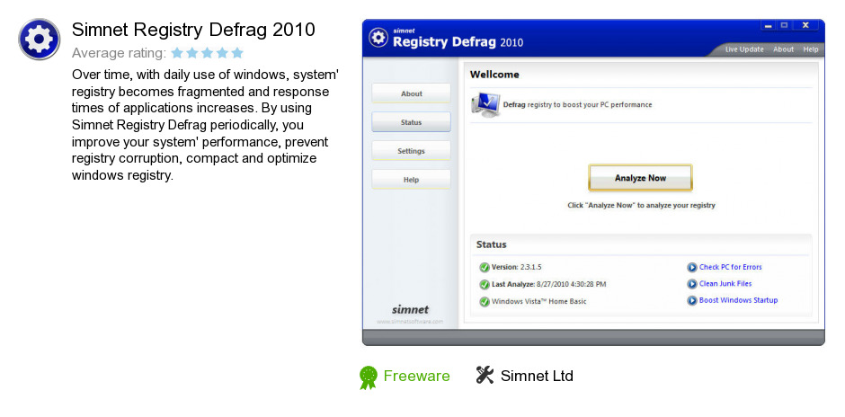 Simnet Registry Defrag 2010