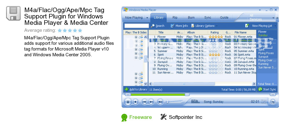 M4a/Flac/Ogg/Ape/Mpc Tag Support Plugin for Windows Media Player & Media Center