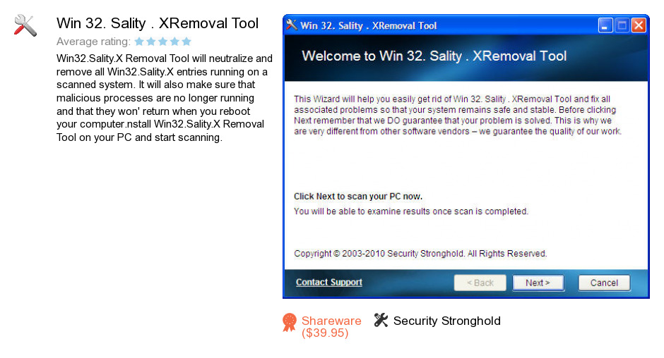 Win 32. Sality . XRemoval Tool