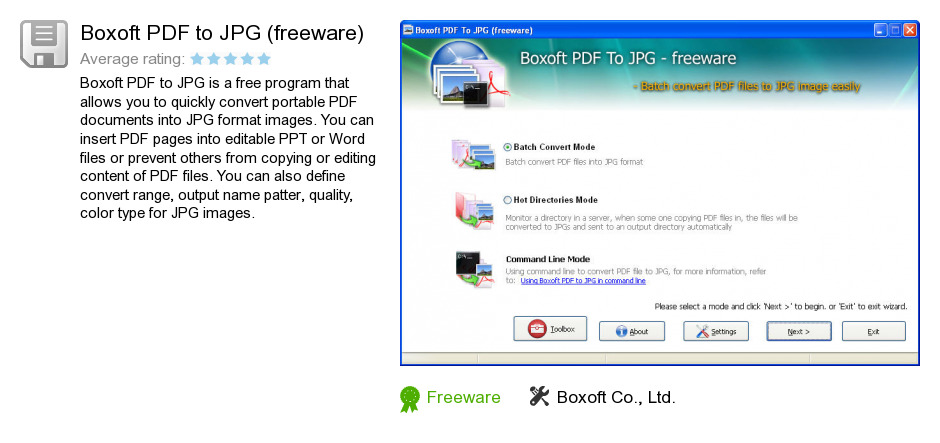 Boxoft PDF to JPG (freeware)