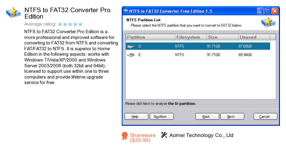 NTFS to FAT32 Converter Pro Edition