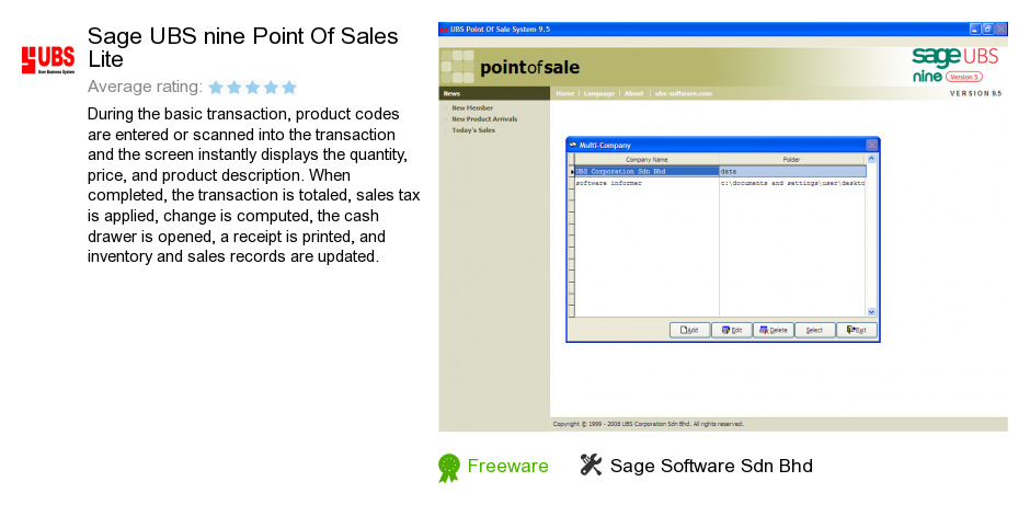 Sage UBS nine Point Of Sales Lite