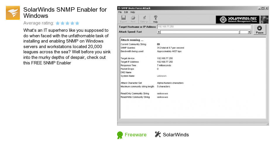 Free SolarWinds SNMP Enabler for Windows Download: 1,327,883 bytes