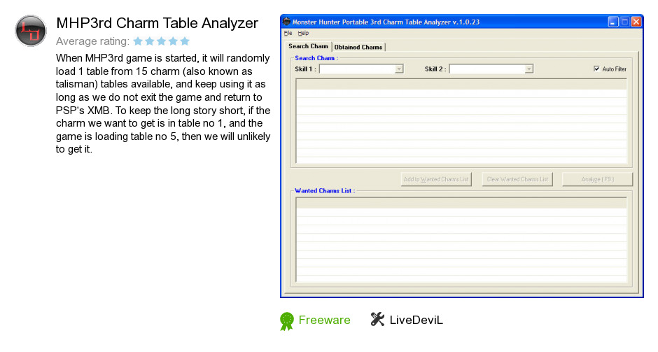MHP3rd Charm Table Analyzer
