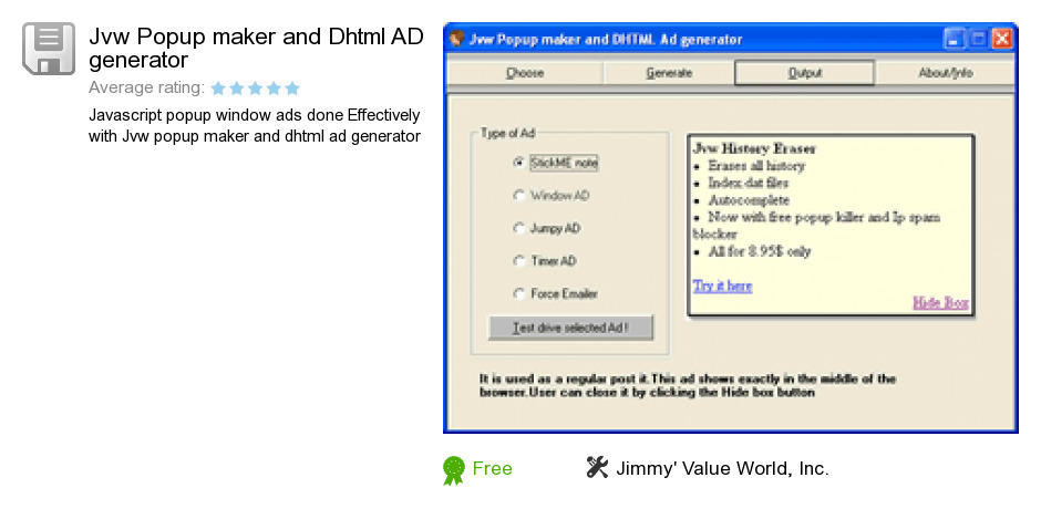 Jvw Popup maker and Dhtml AD generator