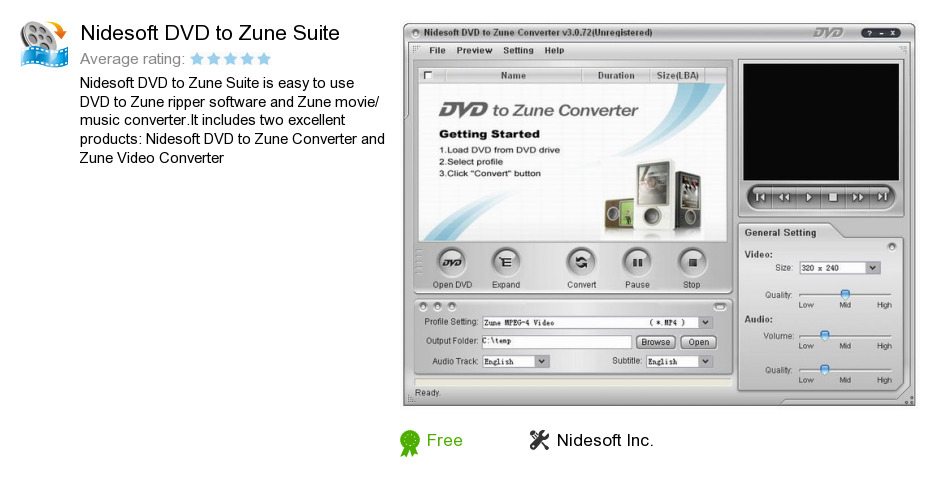 Nidesoft DVD to Zune Suite