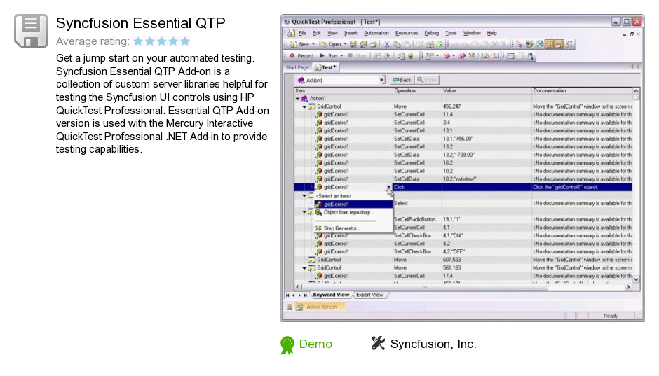 Syncfusion Essential QTP