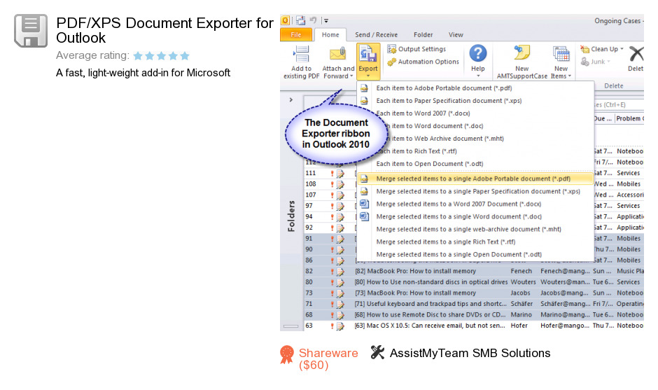 PDF/XPS Document Exporter for Outlook