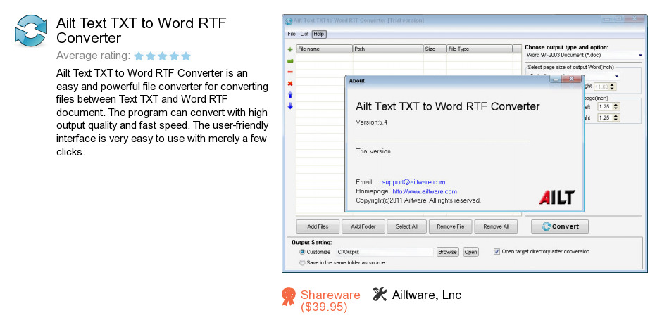 Ailt Text TXT to Word RTF Converter