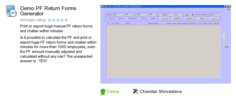 Demo PF Return Forms Generator