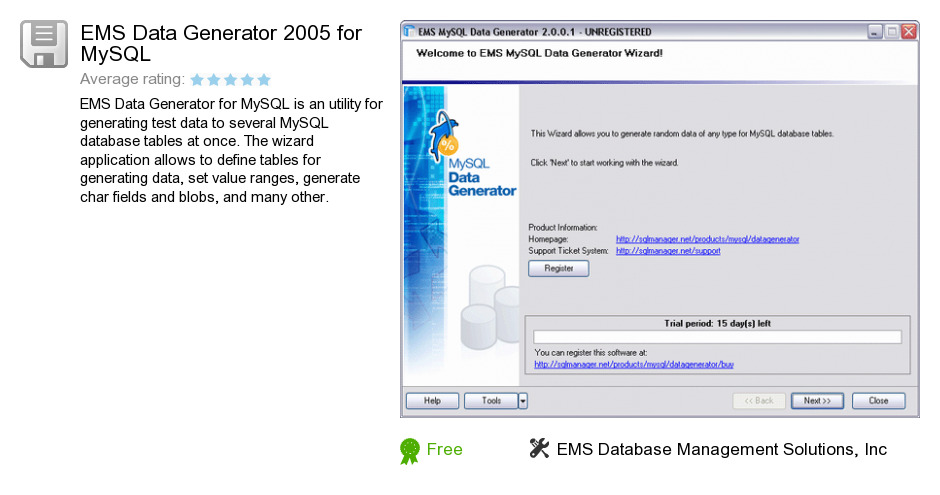 EMS Data Generator 2005 for MySQL