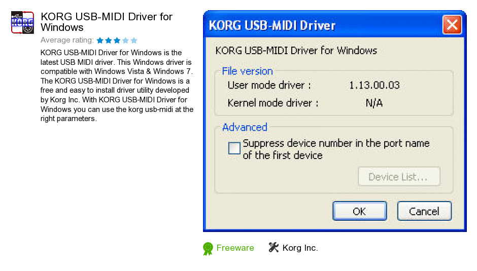 KORG USB-MIDI Driver for Windows