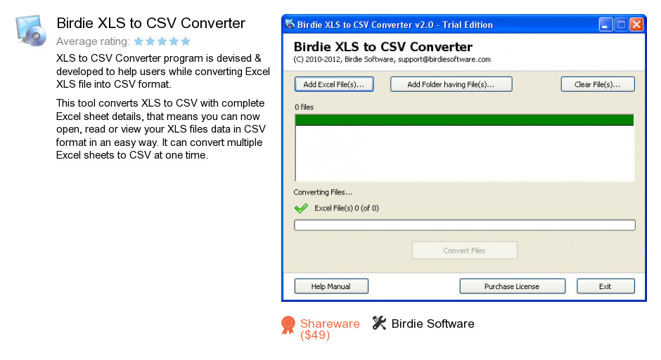 Birdie XLS to CSV Converter