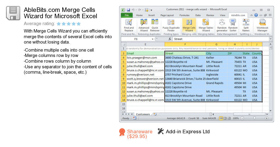 AbleBits.com Merge Cells Wizard for Microsoft Excel