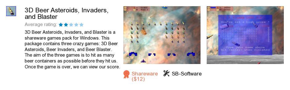 3D Beer Asteroids, Invaders, and Blaster