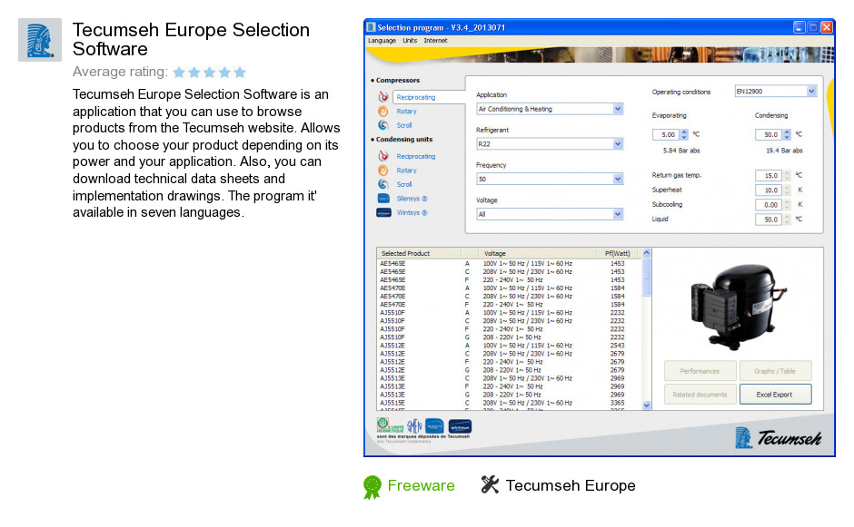 Tecumseh Europe Selection Software