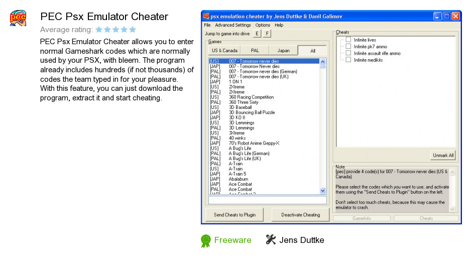 PEC Psx Emulator Cheater