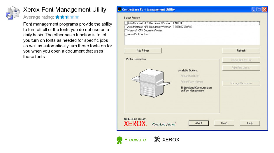 Xerox Font Management Utility