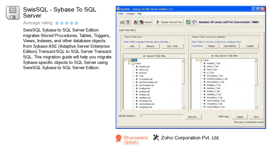 SwisSQL - Sybase To SQL Server