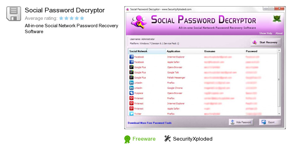 Social Password Decryptor
