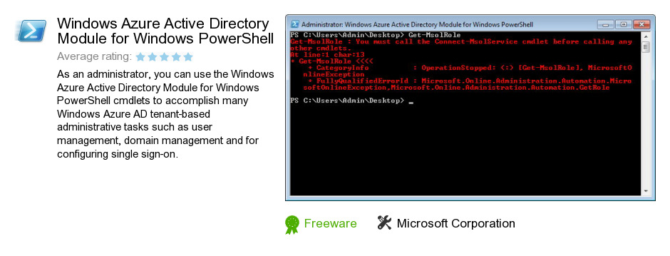 Free Windows Azure Active Directory Module for Windows PowerShell ...