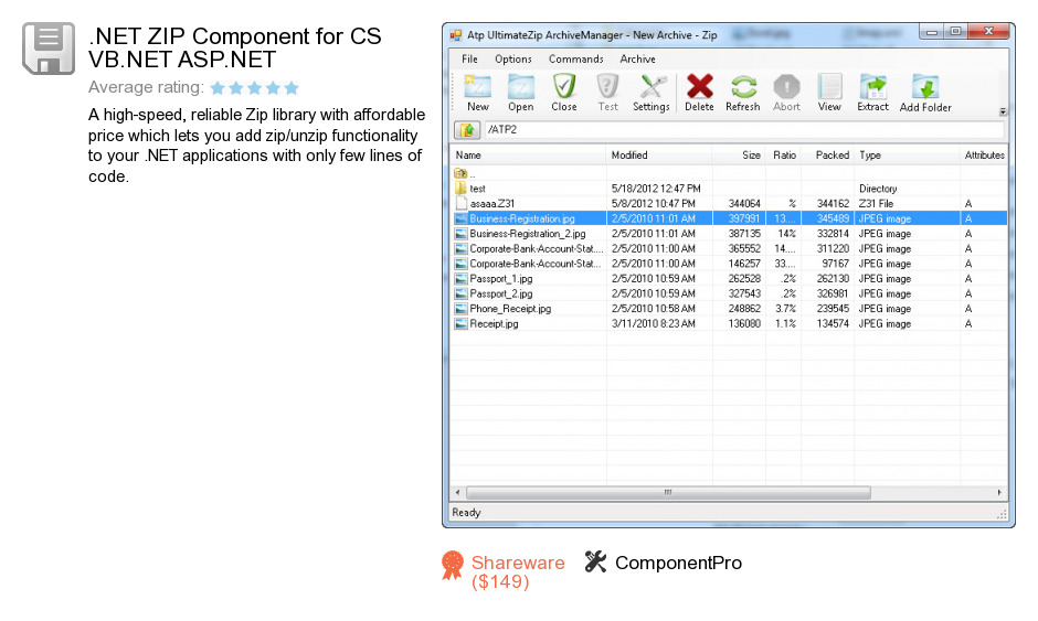 .NET ZIP Component for CS VB.NET ASP.NET