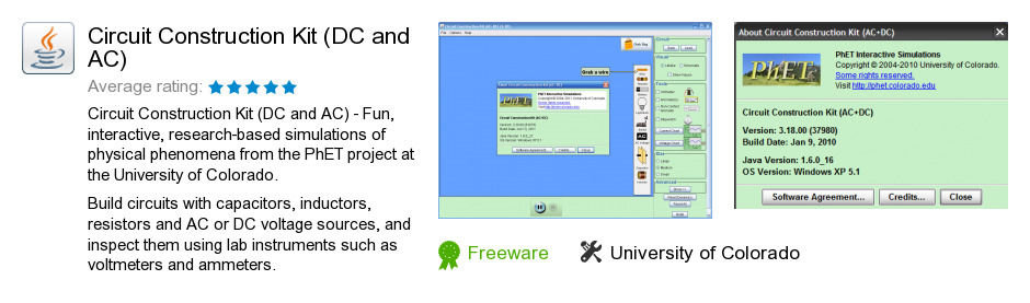 Free Circuit Construction Kit (DC and AC) Download: 2,145,356 bytes