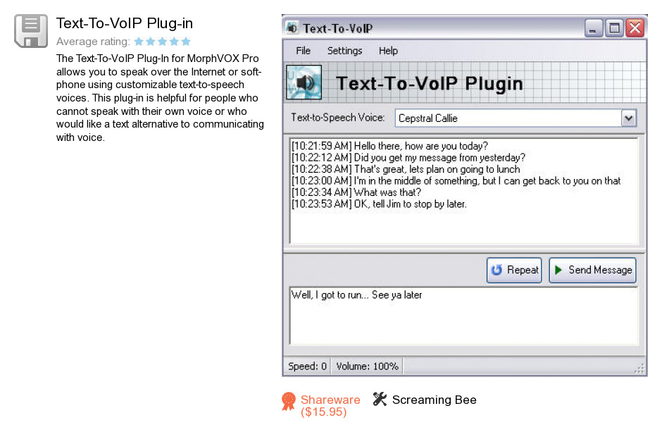 Text-To-VoIP Plug-in