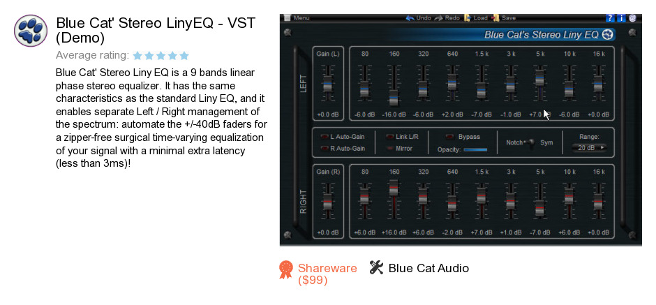 Blue Cat's Stereo LinyEQ - VST (Demo)