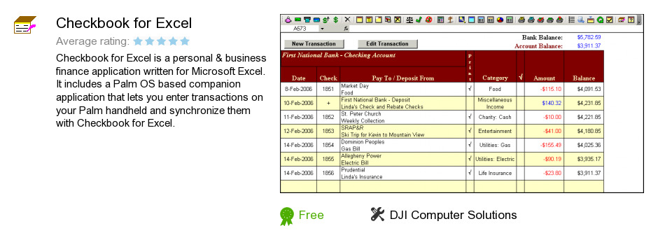 Checkbook for Excel