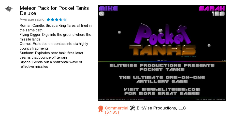Meteor Pack for Pocket Tanks Deluxe