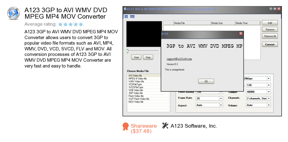 A123 3GP to AVI WMV DVD MPEG MP4 MOV Converter
