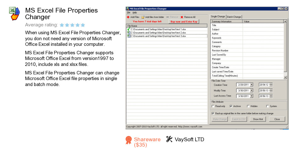 MS Excel File Properties Changer