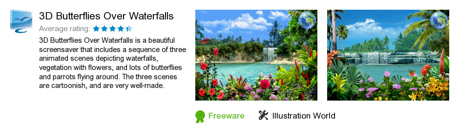 3D Butterflies Over Waterfalls