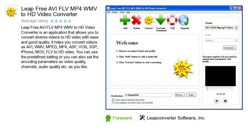 Leap Free AVI FLV MP4 WMV to HD Video Converter