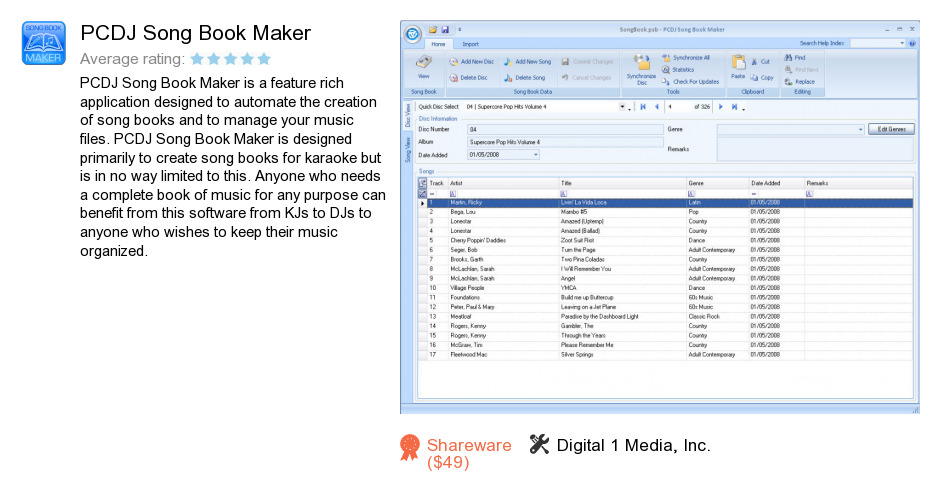 PCDJ Song Book Maker